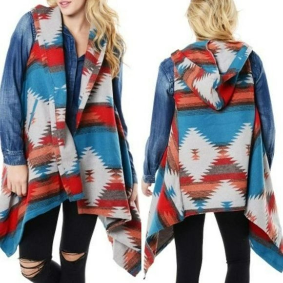 BB DAKOTA AZTEC SADDLE BLANKET PETUNIA HOODED TUNIC VEST SIZE MEDIUM - Picture 3 of 13